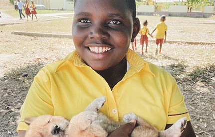 Holistic Haitian Alliance | get involved cta spread the word smiling young Haitian boy with puppy